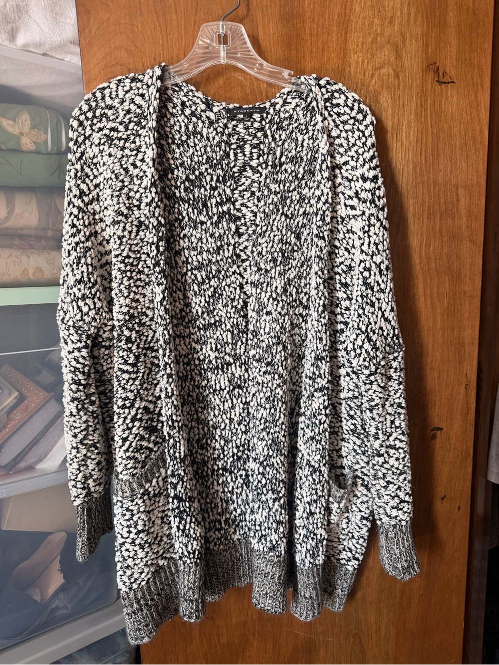 Staccato Black & White Marled Open-Front Cardigan